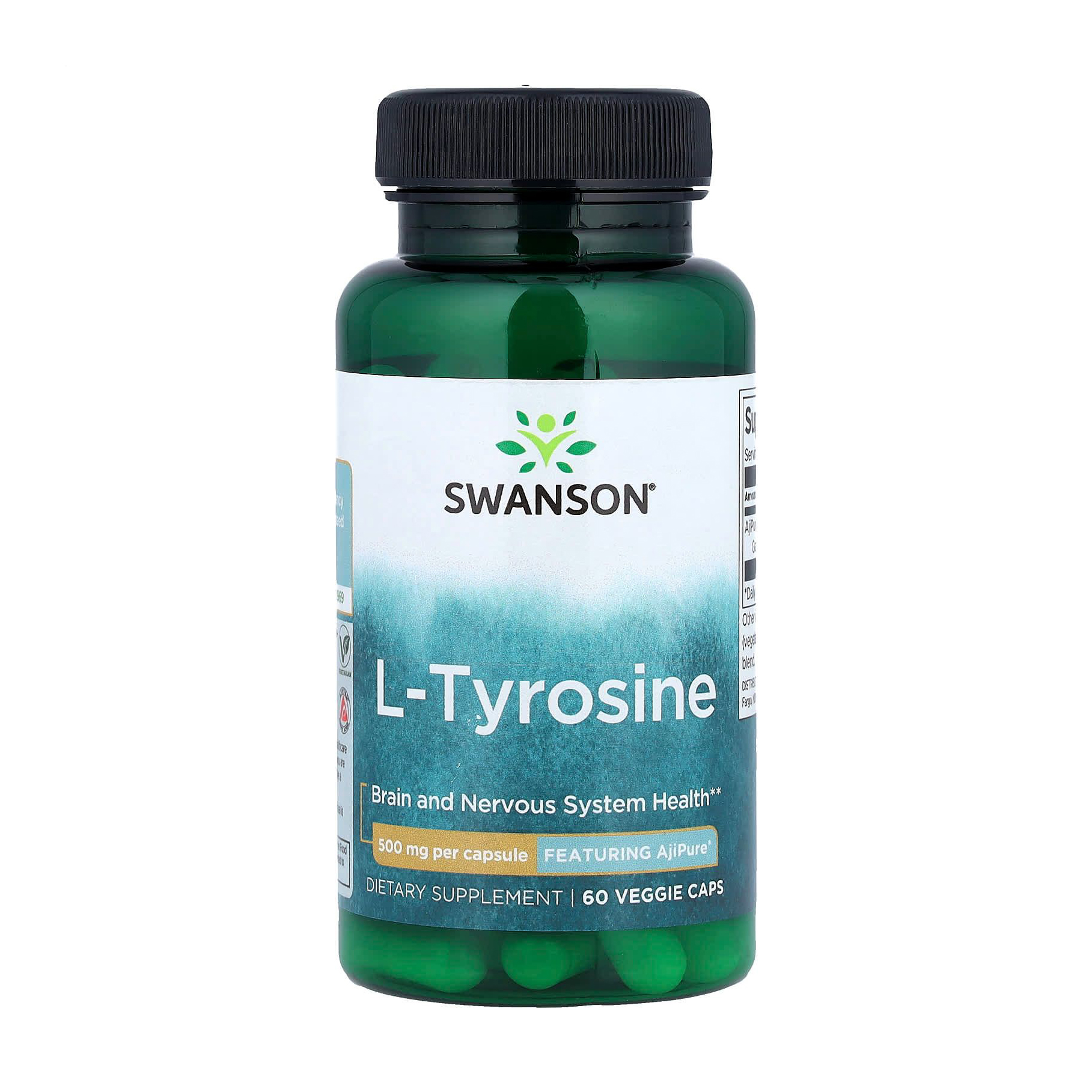 L-тирозин Swanson L-Tyrosine Featuring AjiPure, 500 мг, 60 вегетаріанських капсул